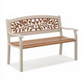 Gartenbank 122 x 62 x 94 cm aus Metall und Holz in Cremeweiß/Braun mit Baumdekor