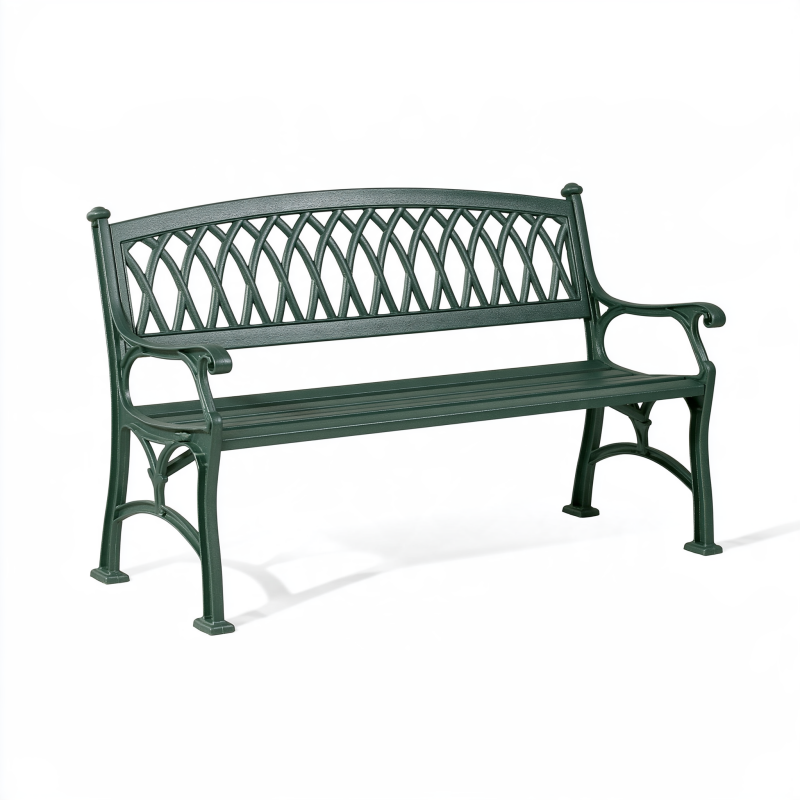 Gartenbank 150 x 60 x 85 cm aus Metall dunkelgrün mit Rückenlehne im klassischen Stil