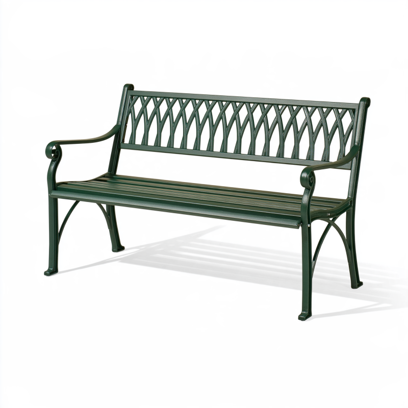 Gartenbank 150 x 60 x 90 cm aus Metall Dunkelgrün mit Rückenlehne im klassischen Stil