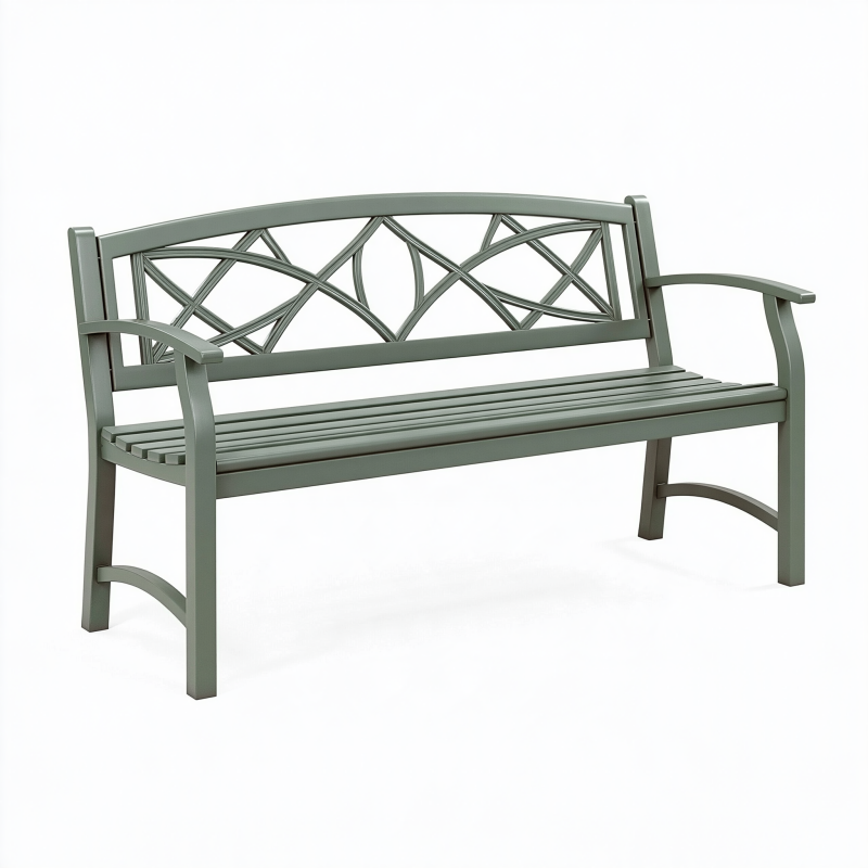Gartenbank 122 cm aus Metall in Grau mit Armlehnen klassisch
