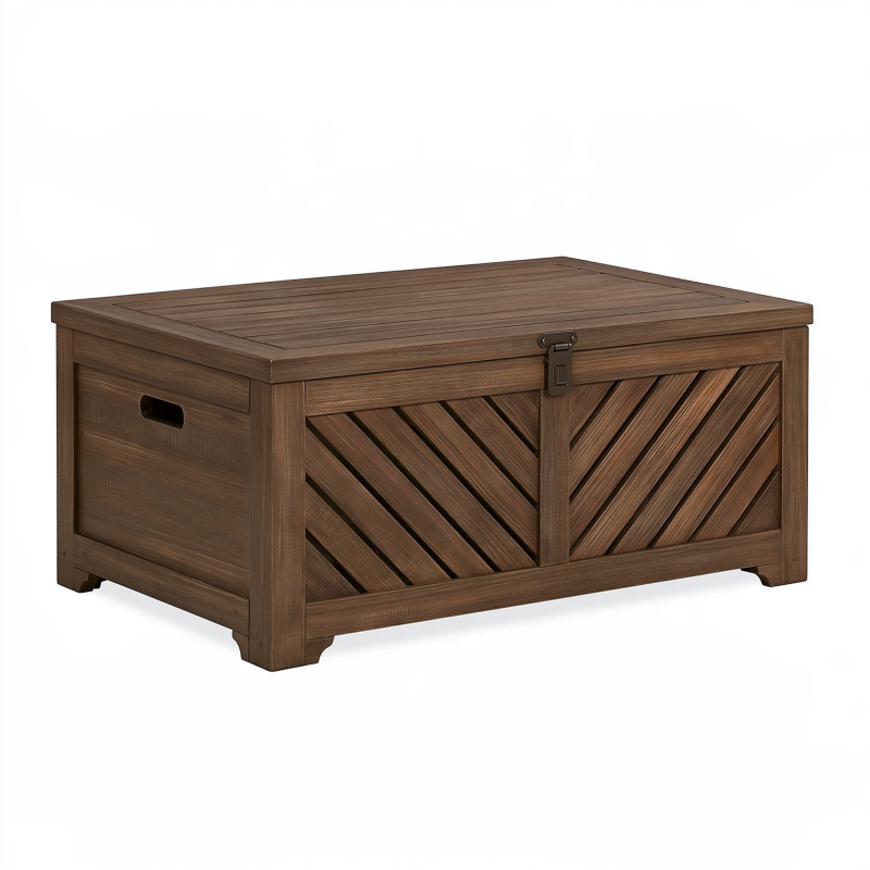 Garten-Aufbewahrungstruhe 120 x 60 x 60 cm aus Holz braun mit Klappdeckel