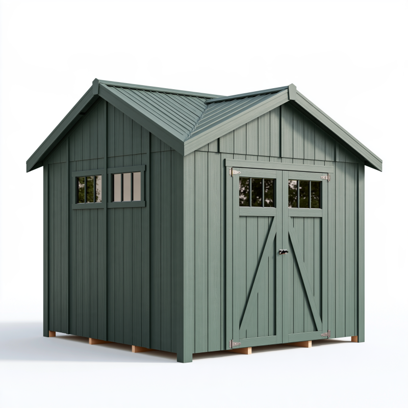 Gartenhaus 240 x 180 x 230 cm aus Holz Graugrün mit Doppeltür und Satteldach