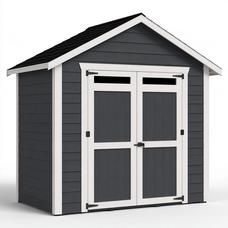 Gartenhaus 185 x 122 x 210 cm Kunststoff Anthrazit Weiß mit Doppeltür