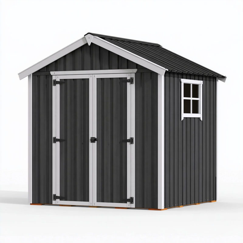 Gartenhaus 213 x 127 x 195 cm aus Stahl Anthrazit Hellgrau mit Doppeltür und Fenster
