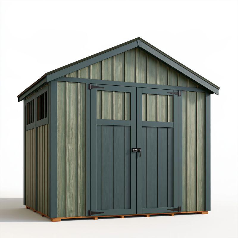 Gerätehaus 200 cm x 150 cm x 210 cm aus Holz in Grün mit Doppeltür im Landhausstil
