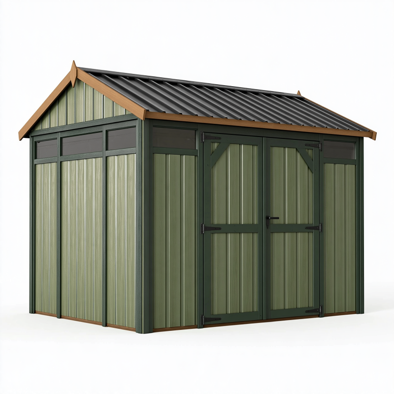 Gartenhaus 250 x 180 x 210 cm aus Metall Grün mit Satteldach und Doppeltür