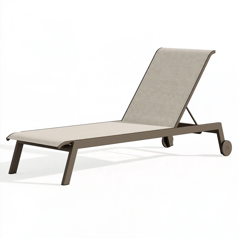 Gartenliegestuhl 198 x 65 x 95 cm Metall Textilgewebe Taupe Beige mit verstellbarer Rückenlehne und Rollen