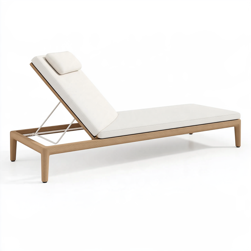 Sonnenliege 200 x 70 cm aus Holz in Beige mit verstellbarer Rückenlehne für Garten