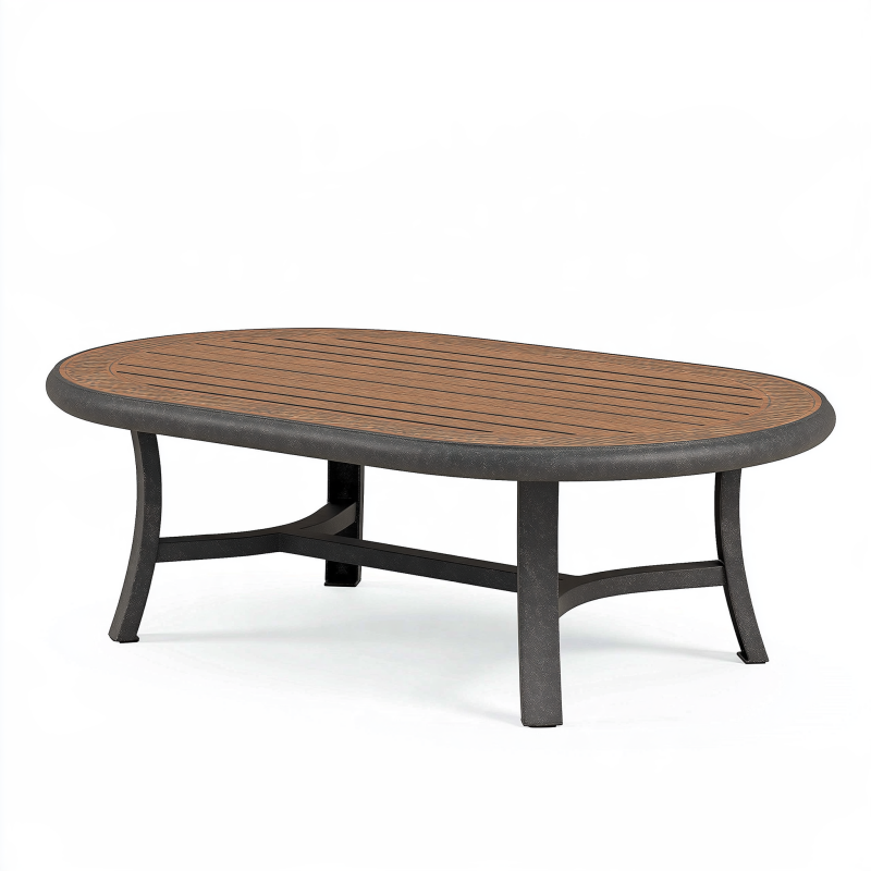 Ovaler Gartentisch 180 x 100 x 75 cm Holzoptik Braun Metallgestell Schwarz für Terrasse