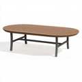 Ovaler Gartentisch 220 x 100 cm Holz und Metall Braun-Schwarz mit Lattenplatte