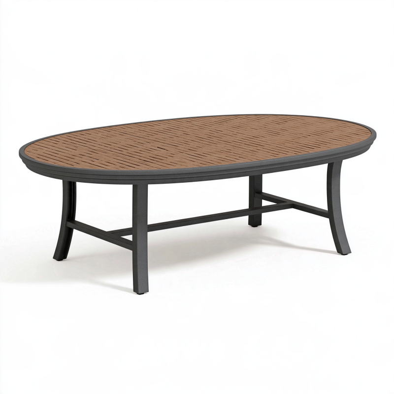 Ovaler Gartentisch 120 x 70 x 45 cm mit Holzoptikplatte und Metallgestell
