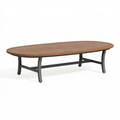 Ovaler Gartencouchtisch 120 x 60 x 45 cm Holz Metall Braun Schwarz - Lamellenplatte