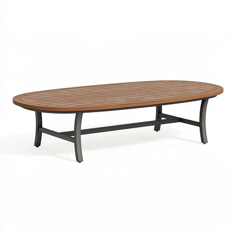 Ovaler Gartencouchtisch 120 x 60 x 45 cm Holz Metall Braun Schwarz - Lamellenplatte