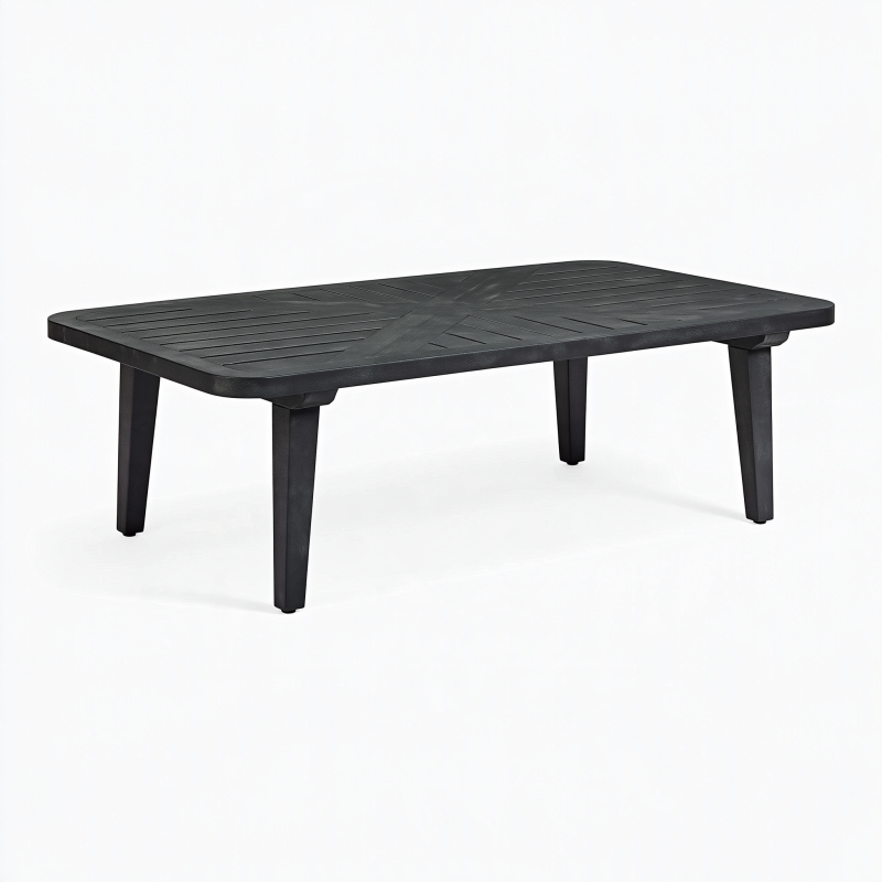 Niedriger Kunststoff-Gartentisch 120 x 70 x 42 cm Schwarz mit Lamellenoptik