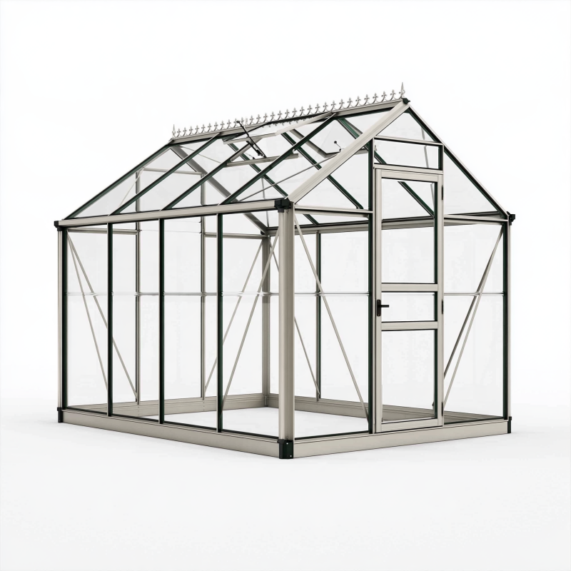 Gewächshaus 250 x 190 x 230 cm Aluminium und Glas transparent mit Tür und Dachfenster