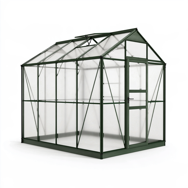 Gewächshaus 190 x 190 x 195 cm Aluminium Grün mit Polycarbonatplatten und Schiebetür