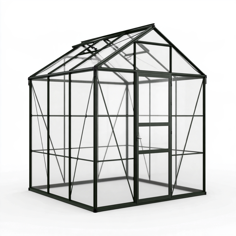 Garten Gewächshaus 190 x 190 x 195 cm Aluminium Schwarz Transparent mit Tür und Dachfenster