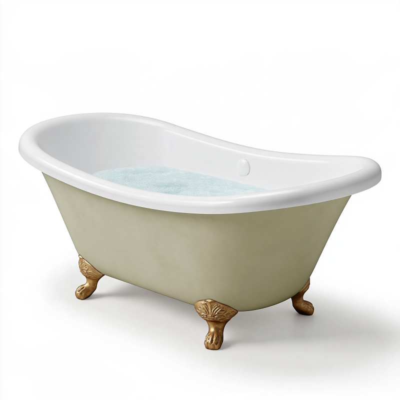 Freistehende Badewanne 170 x 75 cm Acryl Weiß Olivgrün mit goldfarbenen Füßen klassischer Stil