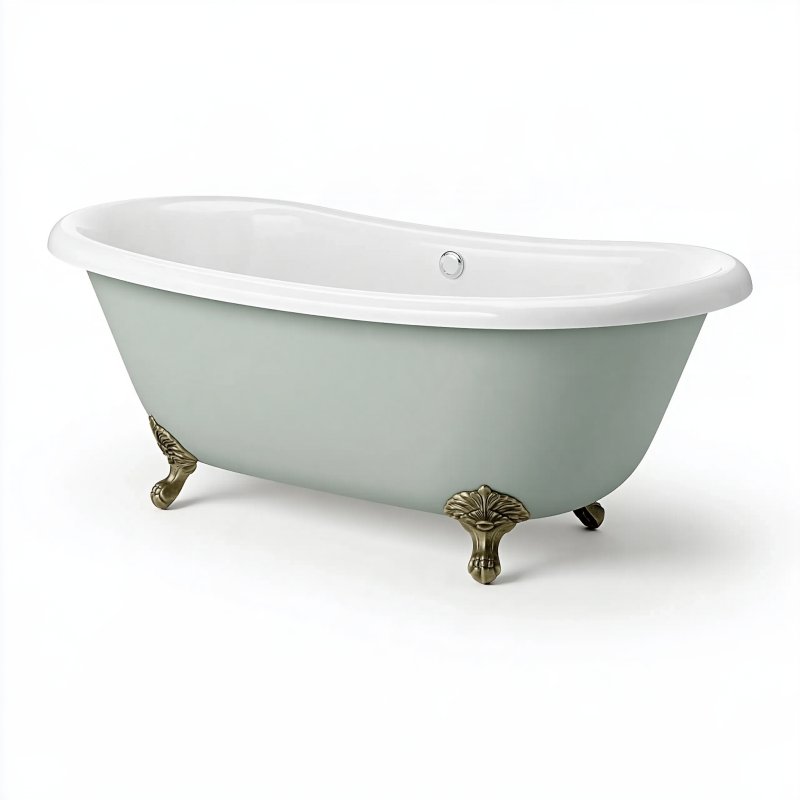 Freistehende Badewanne 170 cm Acryl Hellgrau mit Metallfüßen im Vintage-Stil
